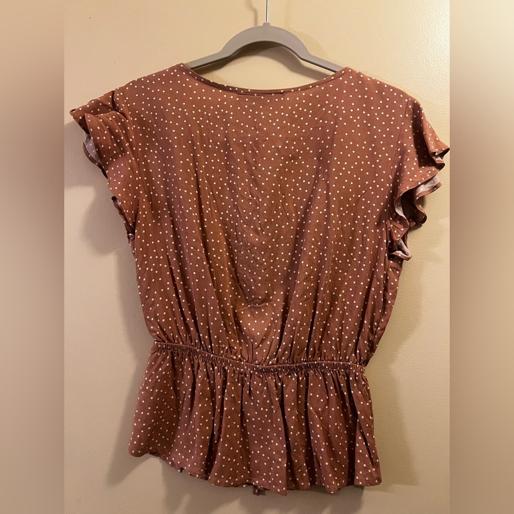 One Clothing, Brown and White Polka Dot Blouse